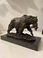 Vintage bronze sculpture of a grizzly bear with fish