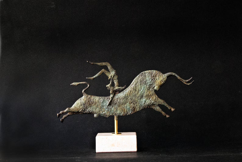 Greek Minoan Bull Leaping Bronze Statue