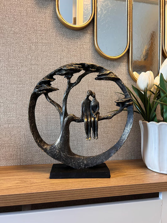 Bronze Couple in Tree Sculpture Figurine